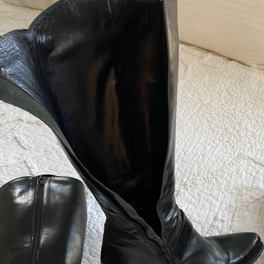 Vero Cuoio Tall  Black Leather Buckled Riding Boots 39.5 - Picture 4 of 7